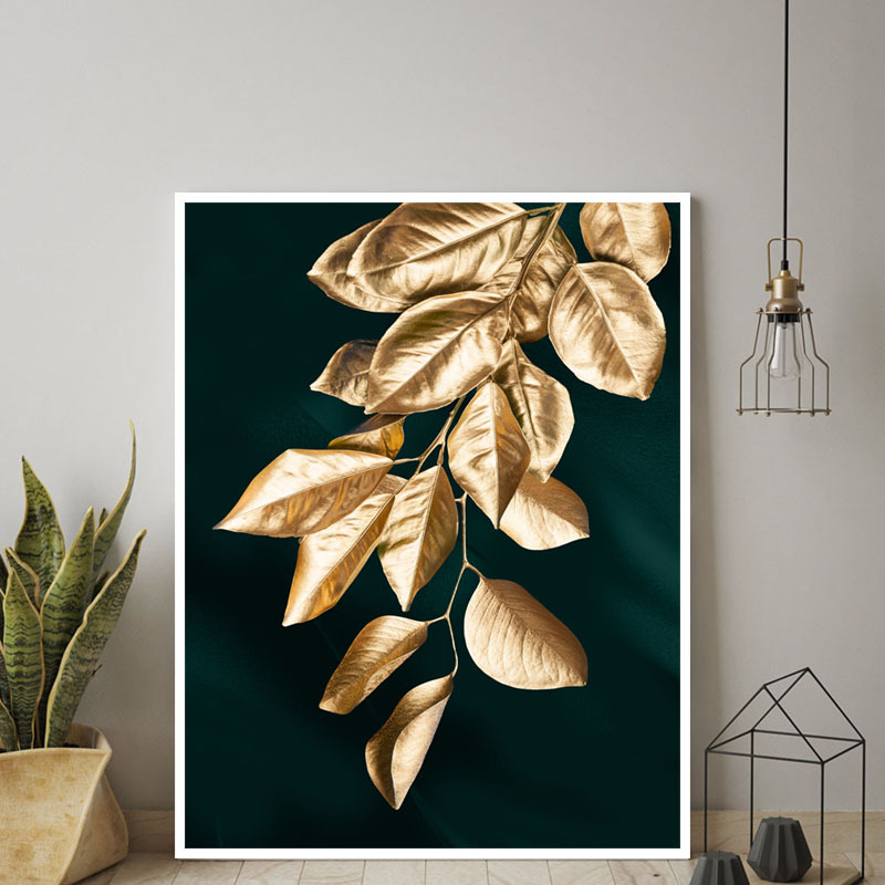 Picture of Source Factory Black Gold Leaves Living Room Hanging Painting Nordic Landscape Canvas Core Wholesale Abstract Restaurant Decorative Painting