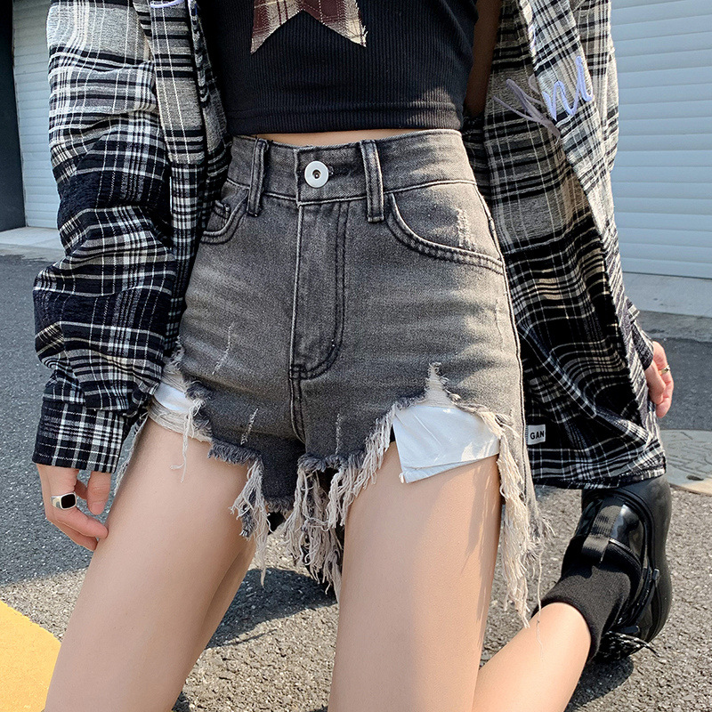 Denim Shorts Women's 2023 New Summer Thin Ripped Wide-leg Pants ins Super Hot High Waist A- line Hot Girl Hot Pants
