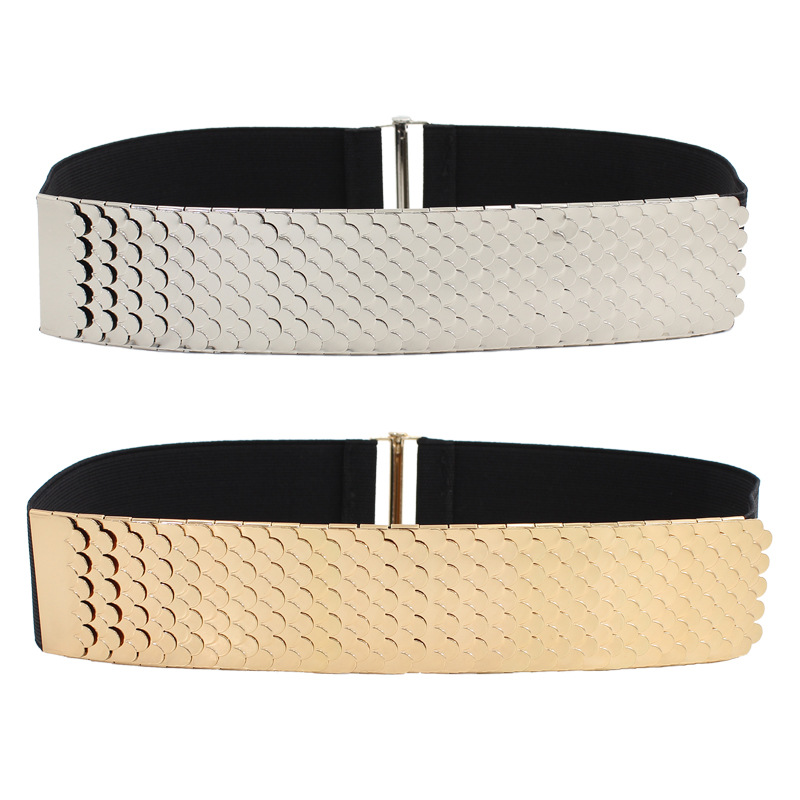 Picture of Decorative Belt Women's Metallic Elastic Waist Seal Fashionable Fish Scale Pattern Stretch Wide Belt Dress All-Match Dress