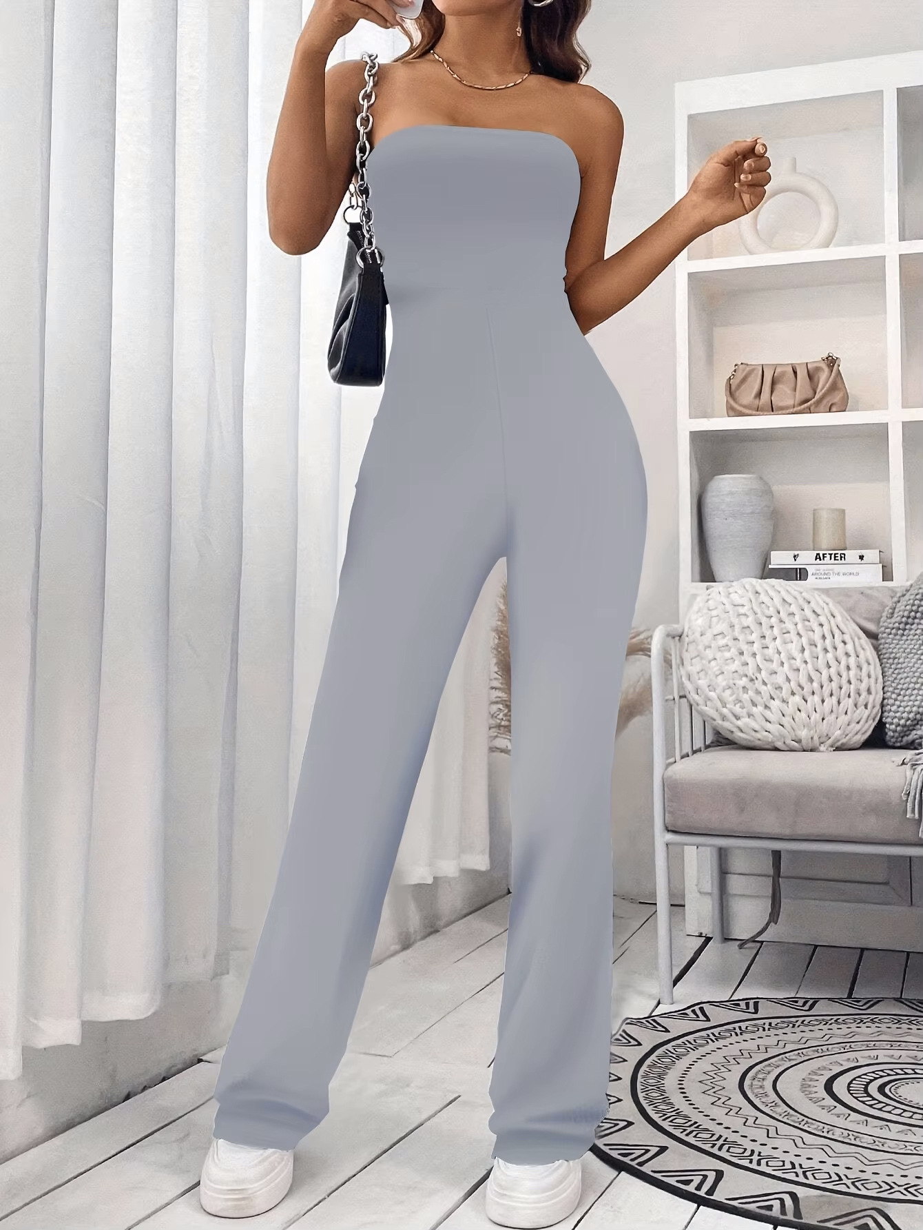Picture of Amazon Independent Station 2025 Summer New Women's Sexy Hot Girl Tube Top Trousers Solid Color Jumpsuit
