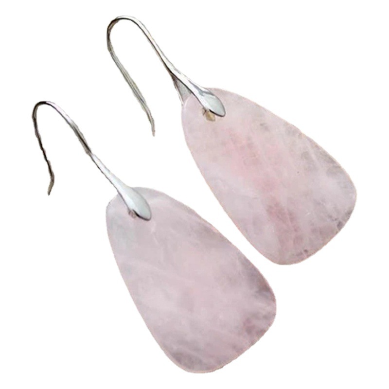 Cross-Border European and American Popular Supply Natural Stone Shaped Special-Shaped Carved Flour Crystal Earrings New Style in Stock