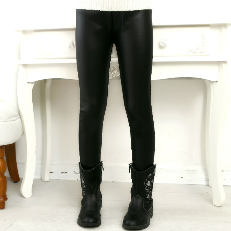 Picture of Spring and autumn girls leggings plus velvet imitation leather pants girls thin leather pants children pants wholesale