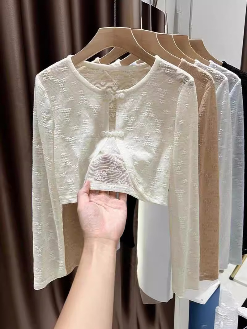 Chinese Sunscreen Cardigan Women's Spring and Summer Short Outer Buckle Lace Small Shawl with Slip Skirt Thin Air Conditioning Blouse