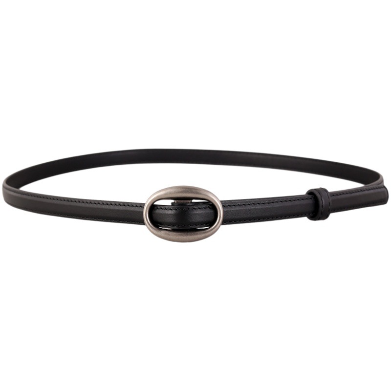 Genuine Leather Oval Buckle 2023 Autumn and Winter New Leather Belt Fine with Decoration High-end Retro Jeans Belt Women's in stock
