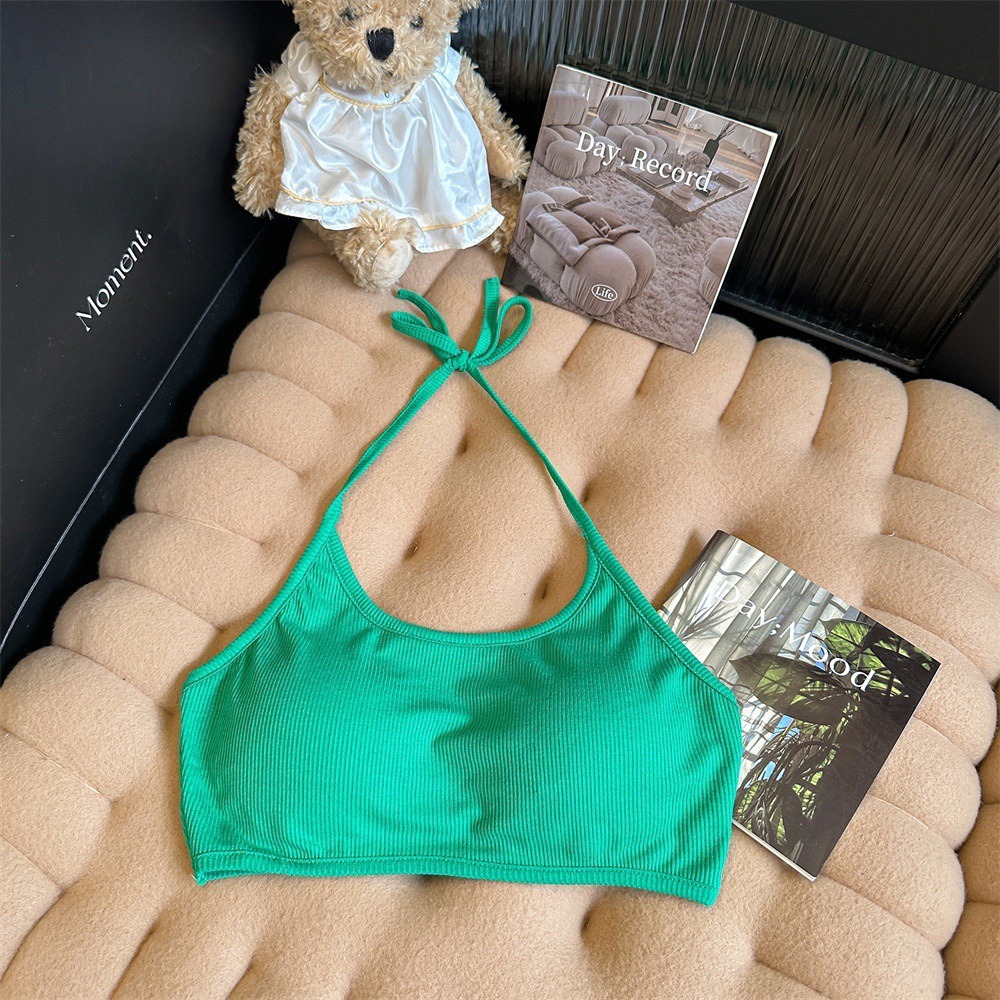 Picture of With Chest Pad Short Hanging Neck Strap Vest Underwear Women's Hot Girl Beautiful Back Wrap Chest Sexy Tube Top with Base