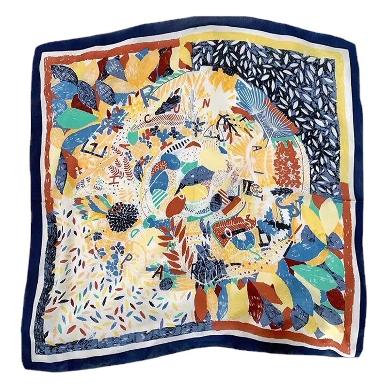 New French Style Retro 70 Square Scarf Women's All-match Summer Sunscreen Silk Scarf Instagram Seaside Beach Shade Shawl Turban