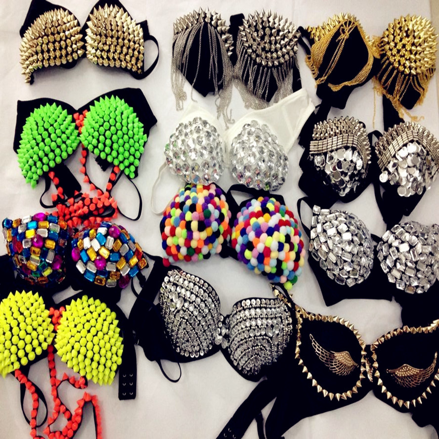 A variety of nightclub sexy sequined colored diamond rivet rhinestone bra shorts pole dance bar DS watch performance bra