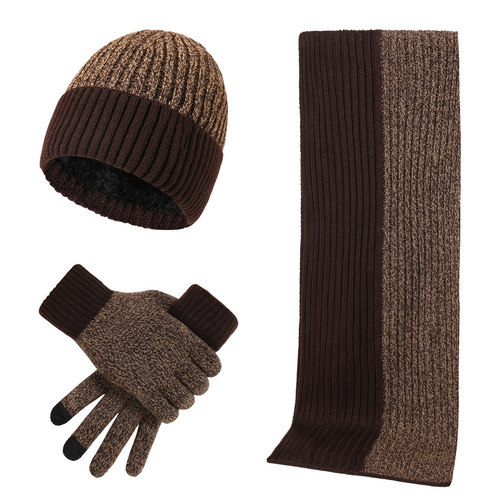 Picture of Amazon autumn and winter New European and American wool hat suit color matching knitted hat thickened scarf gloves three-piece set