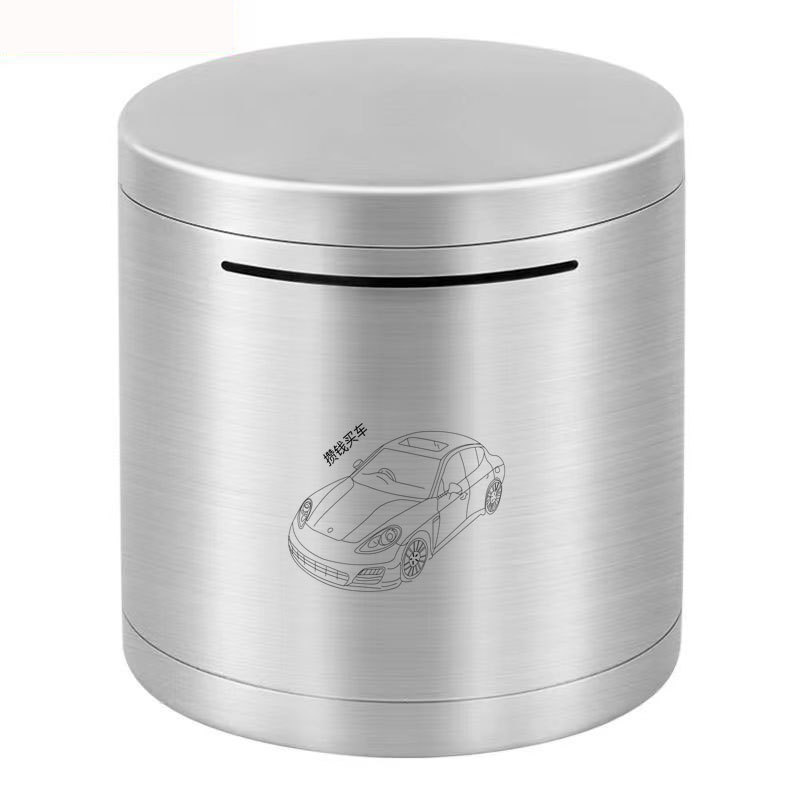 Picture of Cylindrical Stainless Steel Piggy Bank with Large Capacity, Only Deposits No Withdrawals, Student Piggy Bank, Can Only Deposit but Not Withdraw, Children's Money Box