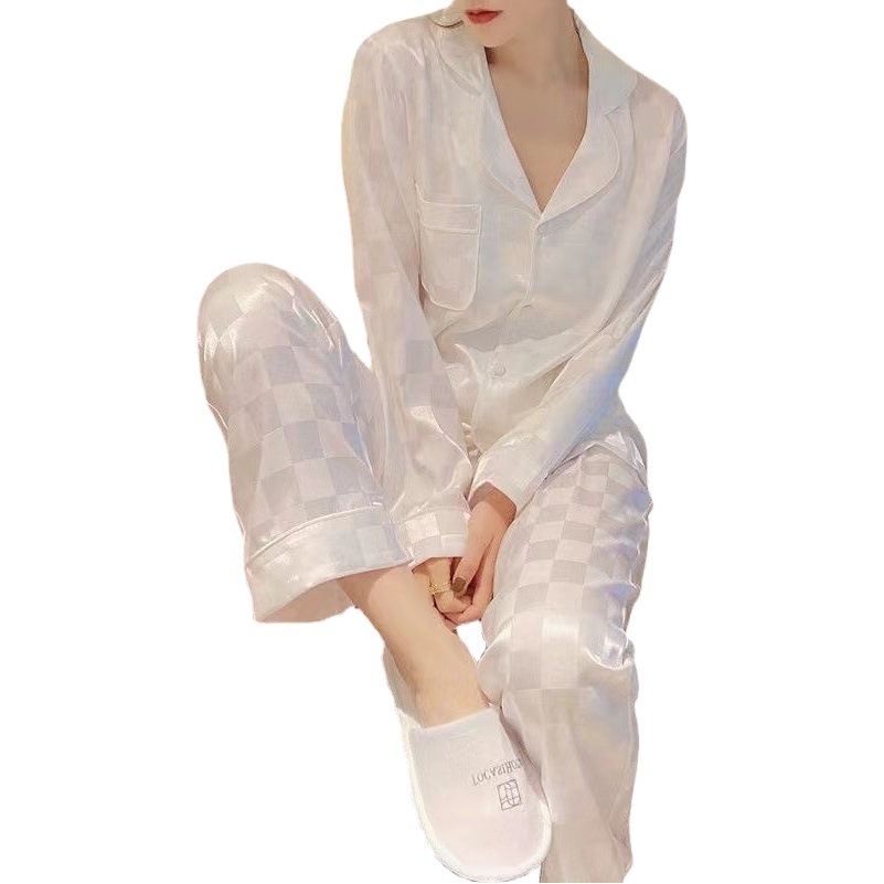 2022 New Spring and Autumn Pajamas Women's Double Long Jacquard High Elastic Silk Korean Casual Home Suit