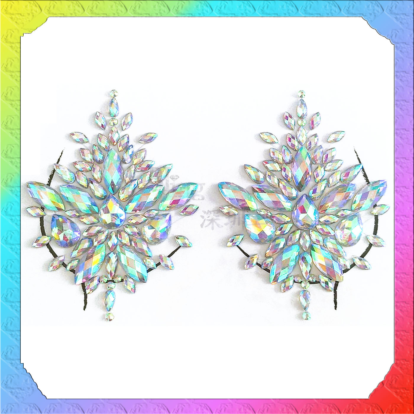 Foreign trade acrylic crystal diamond chest decoration tattoo Diamond stickers resin face sticking Diamond Music Festival rhinestone stickers