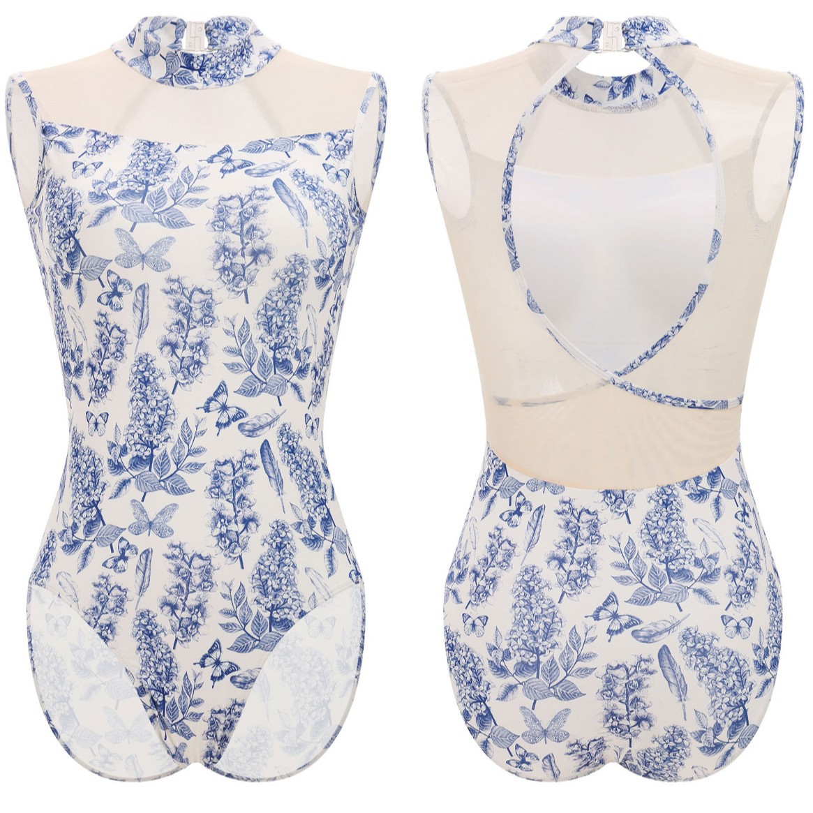 Elegant Sleeveless Ballet Printed All-in-one Suit Chinese Dance Practice Suit Female Adult Vest Body-based Training Suit