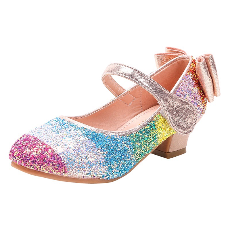 Girls Princess Shoes 2024 Spring New Children's Soft Sole Stylish Single Shoes Little Girls Dance Performance High Heeled Shoes