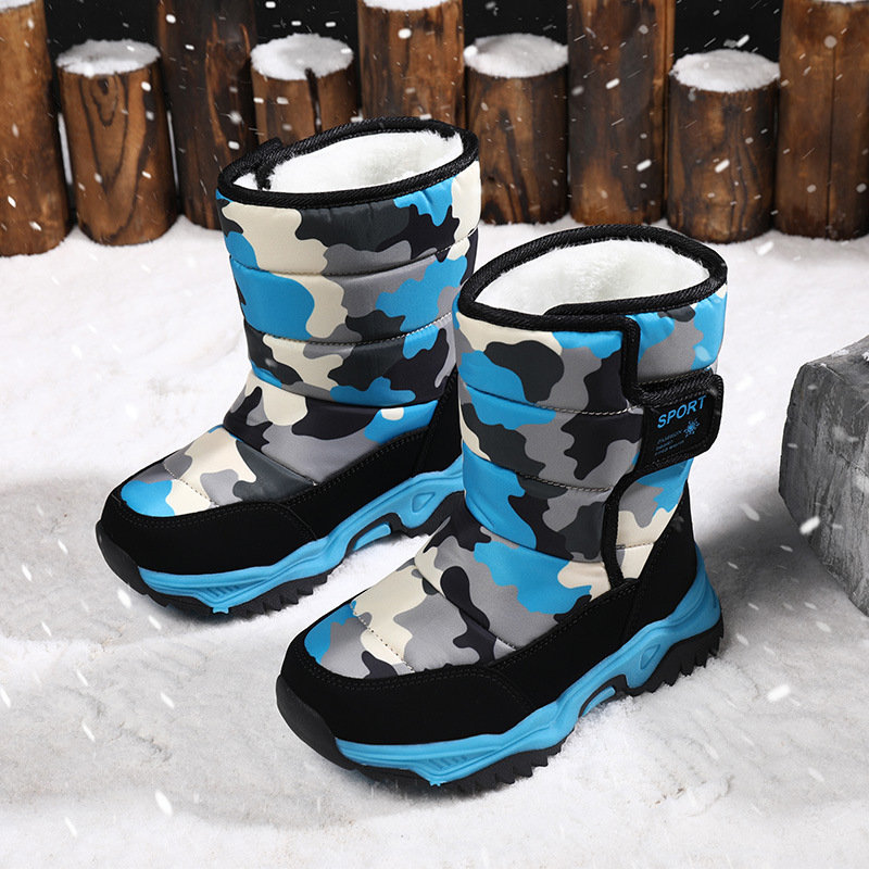 Children's Snow Boots 2025 New Winter Boys' Fleece-Lined High Boots Northeast Girls' Boots Leather and Fur Integrated Cotton Shoes