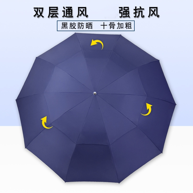 Picture of Umbrella Plus Size Three-Person Umbrella Double-Layer Windproof Vinyl Sunscreen Ten-Bone Foldableing Sunny and Rainy Dual-Use Printed Logo Sun Umbrella