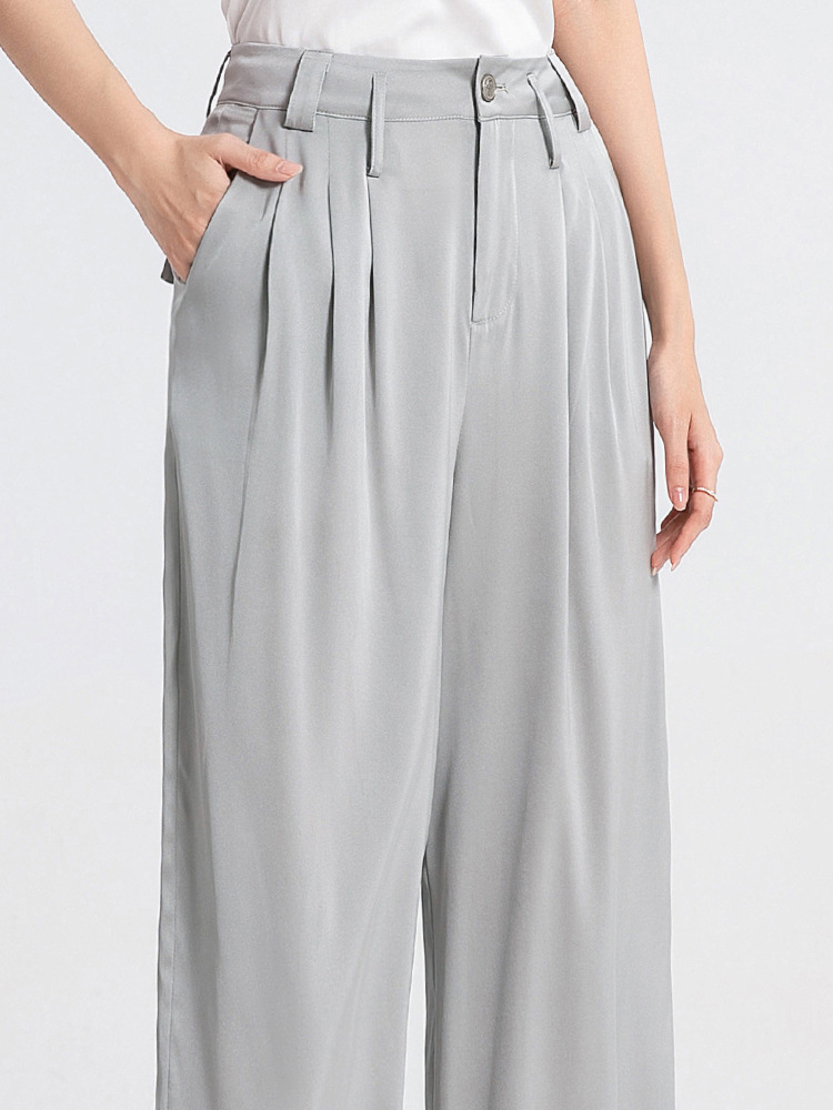 2025 New Summer Heavyweight Mulberry Silk Wide-Leg Pants for Women High-Waisted Slim Casual Pants Straight Silk Pants