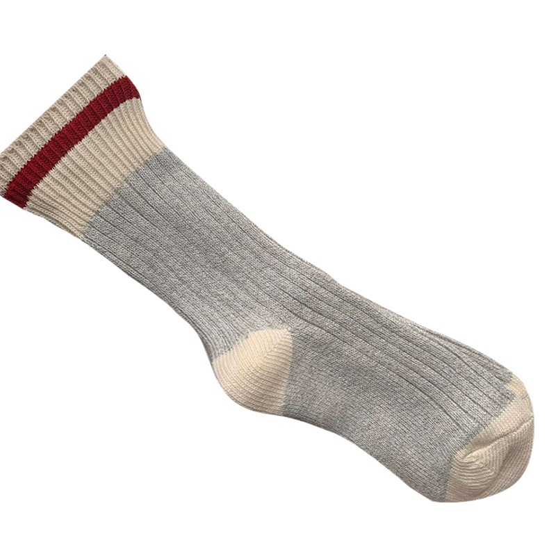Women's socks autumn and winter ins retro South Korea striped thick needle sweater gray socks solid color pile socks Zhuji wholesale