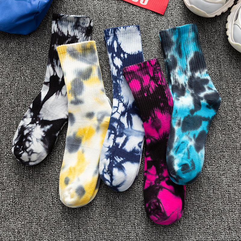 Picture of Tie-dyed Long Socks Men's Autumn and Winter Mid-length Socks Ins Trendy Pure Cotton Autumn Basketball Towel Socks Thickened Women's High-top Long Socks