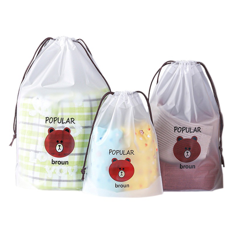 Bear Frosted pe Strap Bag Cartoon Drawstring Bag Drawstring Travel Shoe Bag Wash Towel Storage Plastic Bag