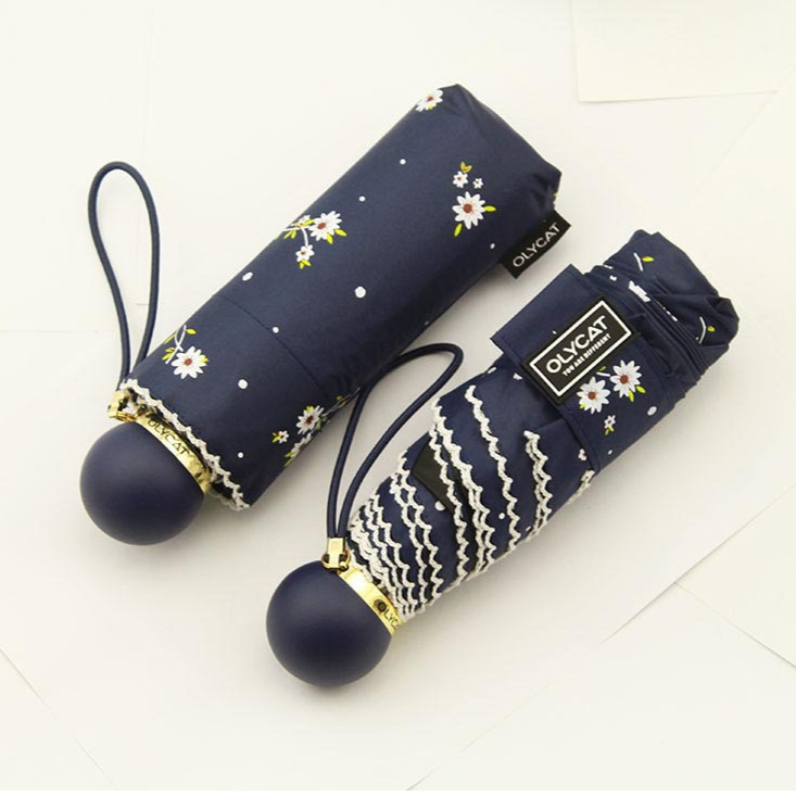 Picture of OLYCAT Pastoral Floral Fresh UV-proof Folding Umbrella Sunny and Rain Dual-use Black Rubber Sunshade Sun Umbrella