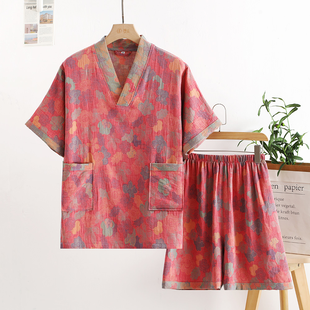Picture of Cross-border cotton double-layer yarn jacquard sweat sauna massage clothes couple bath clothes hotel bathrobe physiotherapy clothes wholesale