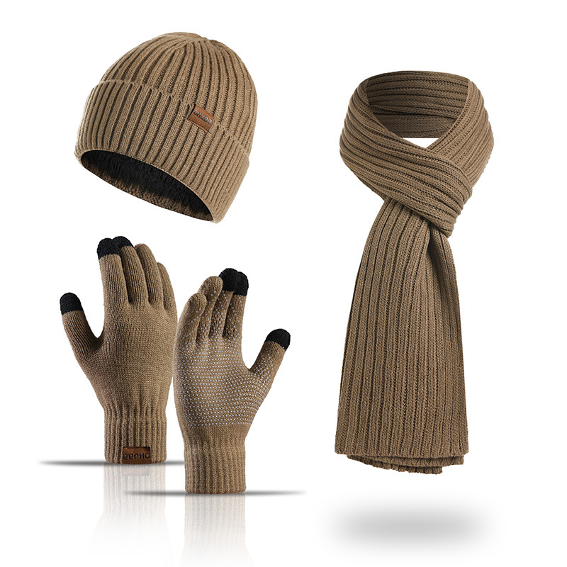 Picture of Factory autumn and winter New European and American knitted hat set Amazon men and women winter solid color scarf hat three-piece set