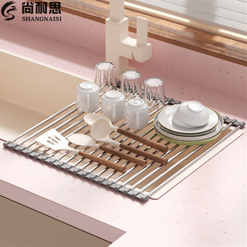 Kitchen Foldable Drain Rack Sink Sink Rack Dish Drain Curtain Desktop Insulation Pad Storage Rack