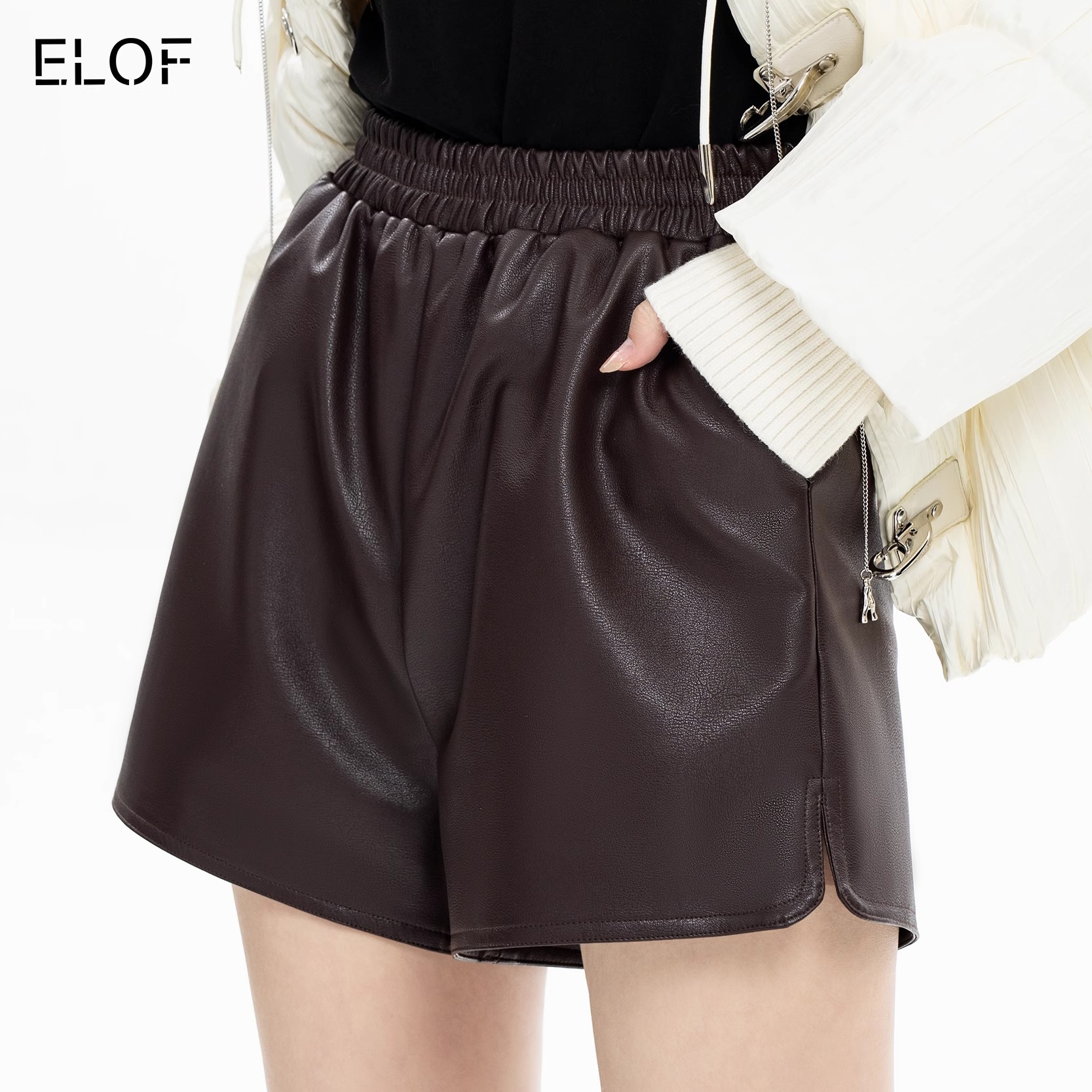 Casual Shorts for Women, Spring & Fall Outer Wear, Elastic Waist, High Waist, Slimming Look, A-Line Wide Leg Pu Leather Pants, Small People's Leggings Boot Pants