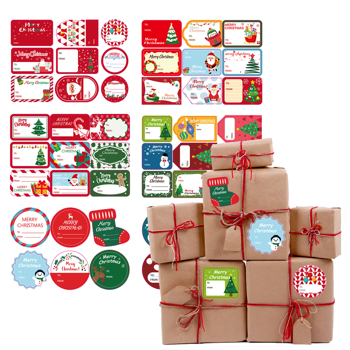 Santa Claus Snowman Christmas Tree Deer Gift Tag Sticker Christmas Holiday Party Decoration 13*18cm