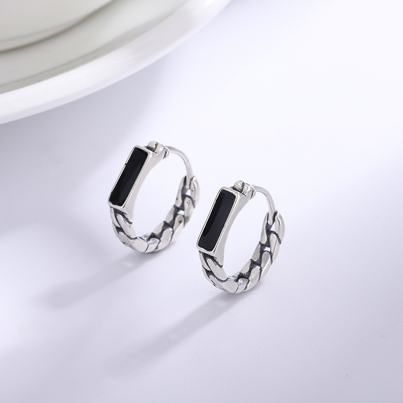 S925 Sterling Silver Street hip-hop earrings for men and women a pair of retro earrings simple design cool style earrings
