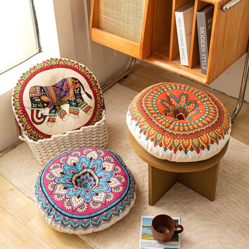 Cotton Linen Round Chair Cushion Breathable Home Bohemian Style Double-sided Balcony Bay Window Tatami Floor Mat