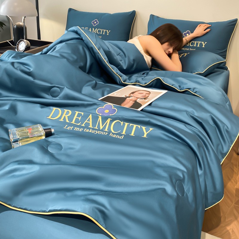 Picture of Class A Washing Ice Silk Embroidery Summer Quilt Four-Piece Set Air-Conditioned Quilt Sleeps Naked Summer Cool Quilt