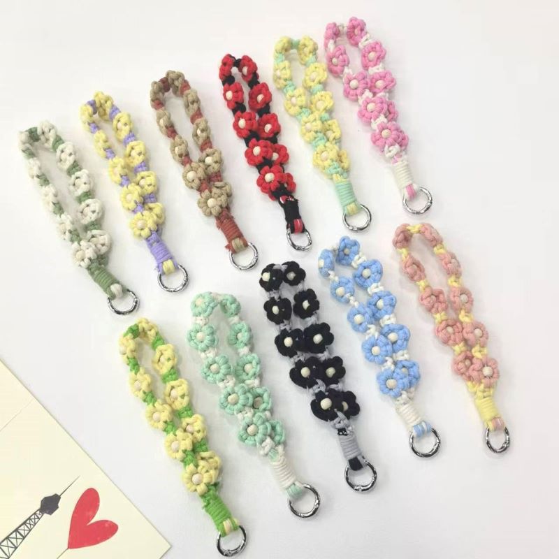 Ins European Style Mobile Phone Pendant Braided Mobile Phone Chain Small Daisy Flower Braided Rope Keychain Bag Creative Gift for Women