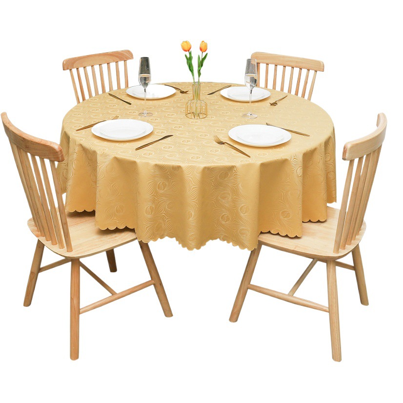 Pu Large Round Tablecloth Waterproof and Oil-Proof Hotel Table Mat Custom American High-End Banquet Tablecloth