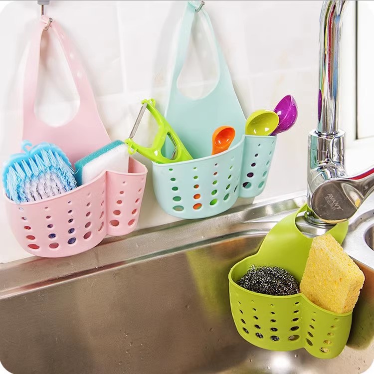 Sink Draining Basket Hanging Bag Faucet Washing Bowl Sponge Storage Rack Kitchen Punch-Free Hanging Basket