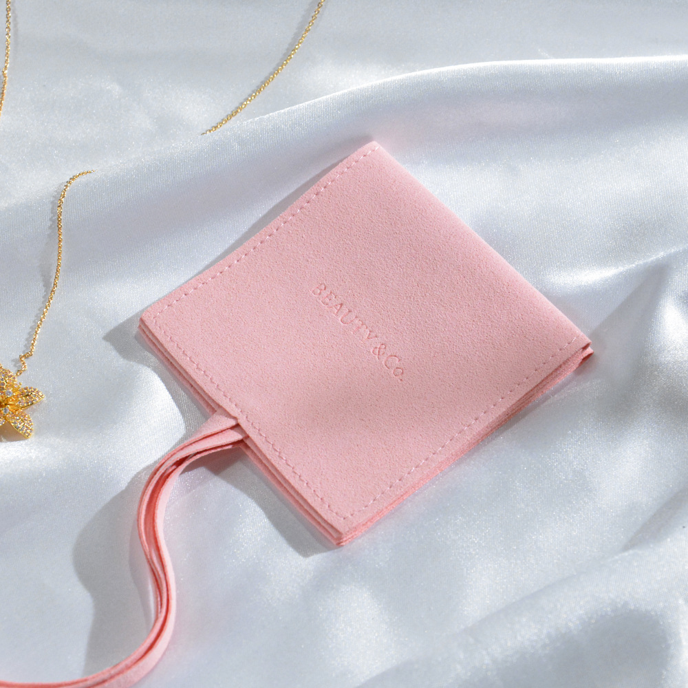 Microfiber Cloth Bag Jewelry Bag Microfiber Embossed Logo Ring Earrings Necklace Bracelet Storage Flip Flannel Bag