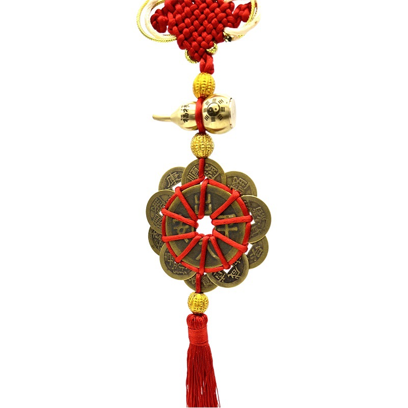 Pure copper plum blossom ten Emperor Chinese knot pendant in and out safety lettering copper gourd lower opening home Car pendant