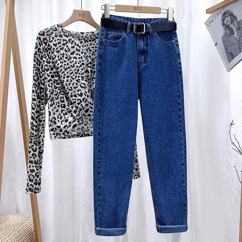Picture of Korean Style Slim Look High Waist Denim Torre Women's Spring Autumn and Winter Loose High Look Straight Leg Radish Haren Pants ins