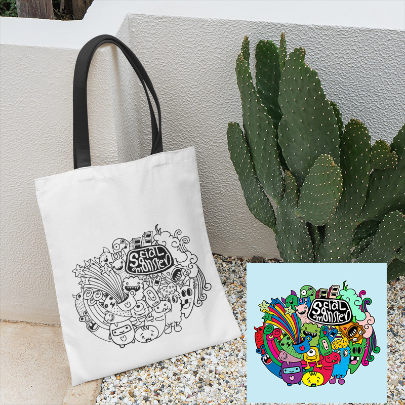 Picture of Amazon new diy coloring canvas bag graffiti cartoon hand-painted bag student bag women's shoulder bag canvas bag