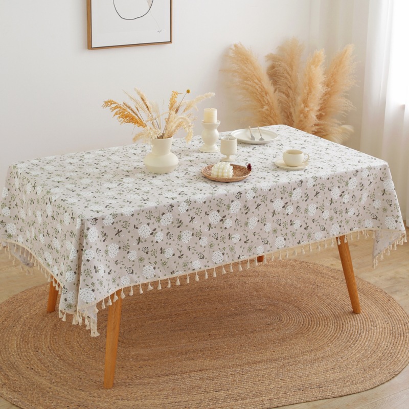 Le Xuan Show Tablecloth INS Style White Dandelion Cotton and Linen Tablecloth Nordic Simple Rectangular Small Floral Tablecloth