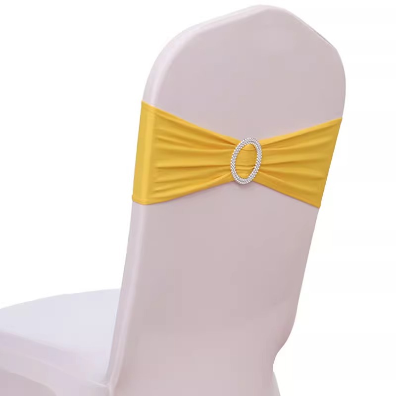 Picture of Backrest Flower Stretch Chair Cover Bow Banquet Decoration Free Wedding Ribbon Wedding Hotel Ribbon Stool Strap