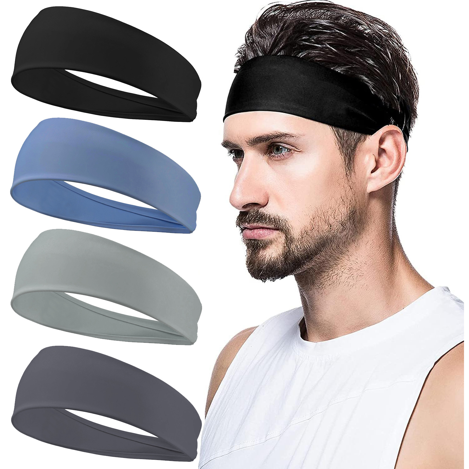 Summer New Solid Color Ice Silk Headband for Men and Women Fitness Headband Sports Yoga Sweat-Absorbent Headband Elastic Quick-Drying Headscarf