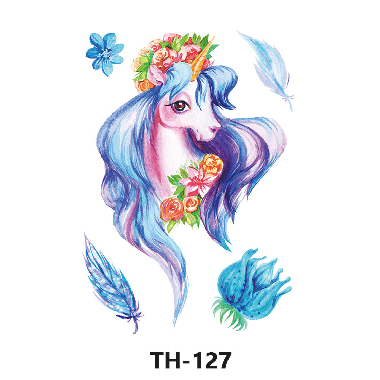 Picture of Cross-Border Manufacturer Wholesale Cartoon Color Tattoo Stickers Unicorn Black and White Animal Tiger Waterproof and Sweatproof Tattoo Stickers