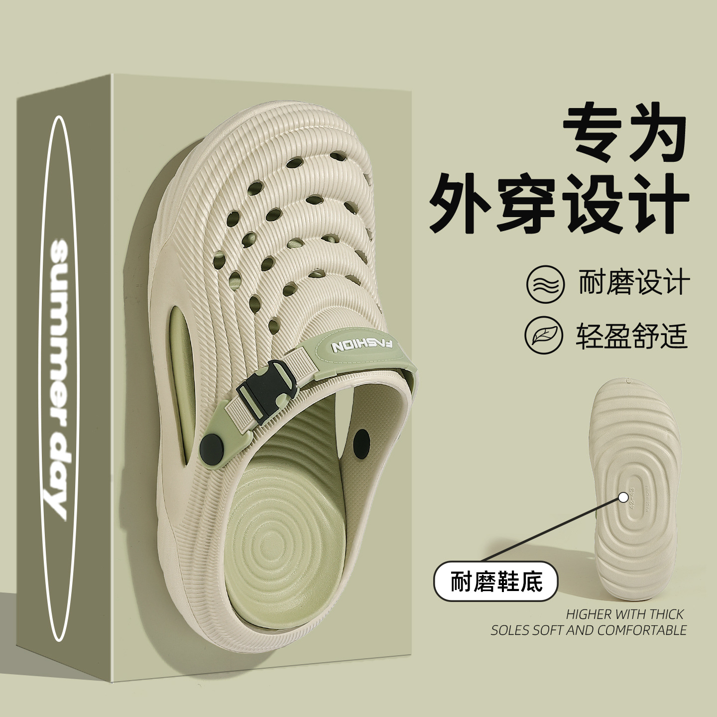 Croc Shoes Men's Summer Home and Outdoor Wear Dual-Purpose Baotou Beach Sandals Breathable Non-Slip Sports Men's Slippers Summer