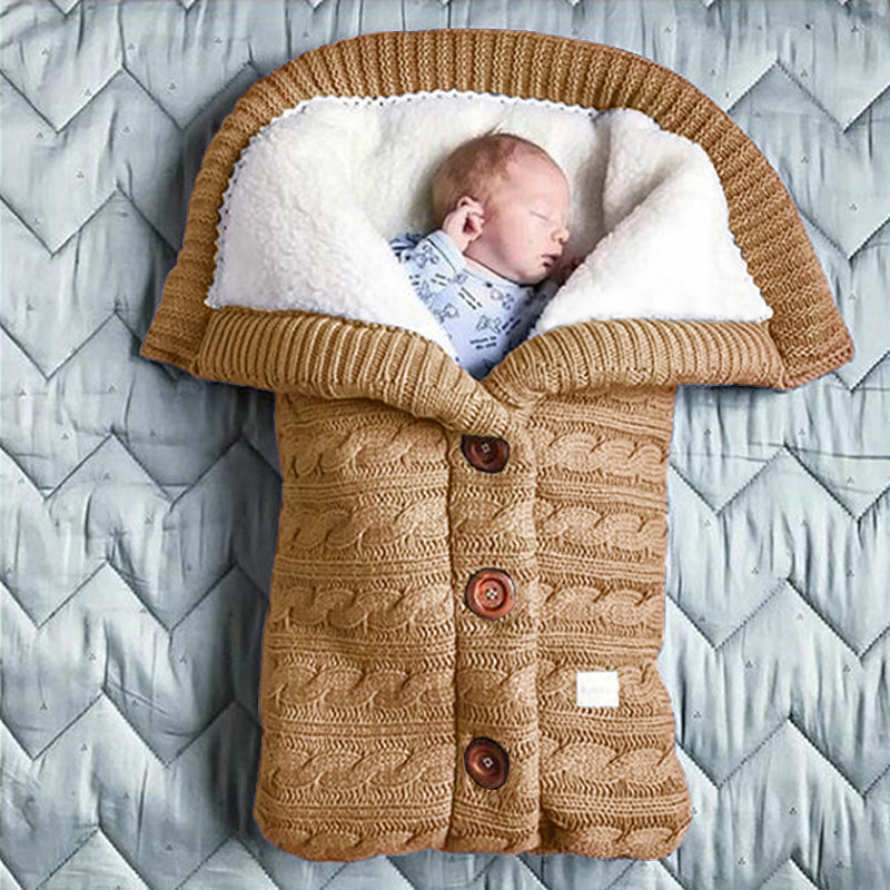 Picture of Spring Autumn Winter Knitted Sleeping Bag Baby Carriage Sleeping Bag Swaddling Cart Sleeping Bag Button Twist Sleeping Bag fleece-lined Thickened Bag
