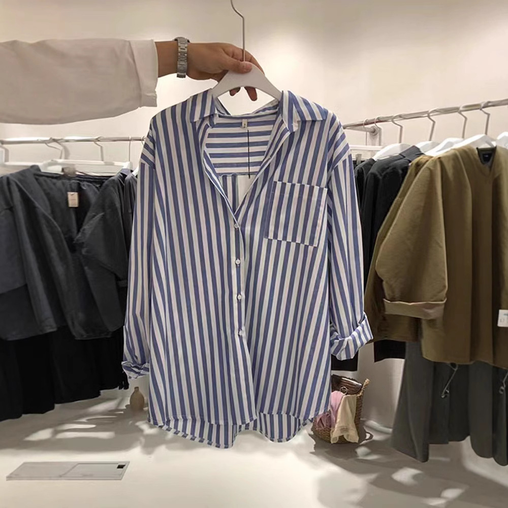 Striped Shirt Women's Design Sense 2024 Spring and Autumn New French Style Retro All-match Loose Chic Top