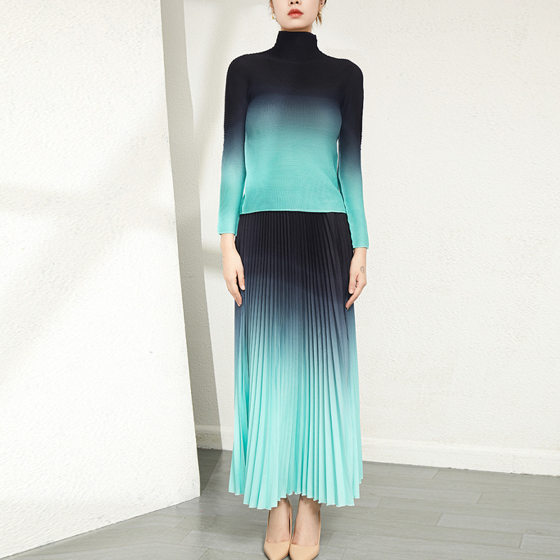 Picture of Miyake Women's Pleated Printed Two-Piece Set Women's Spring High Waist Slim Pleated Skirt Fashionable Gradient Easiest for Match Suit