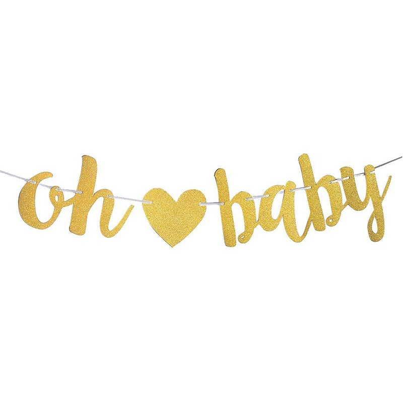 BABY Welcome Party Flag on Letters BABY's Birthday Flower Year-old Party Decorative Banner Golden OH BABY Flag