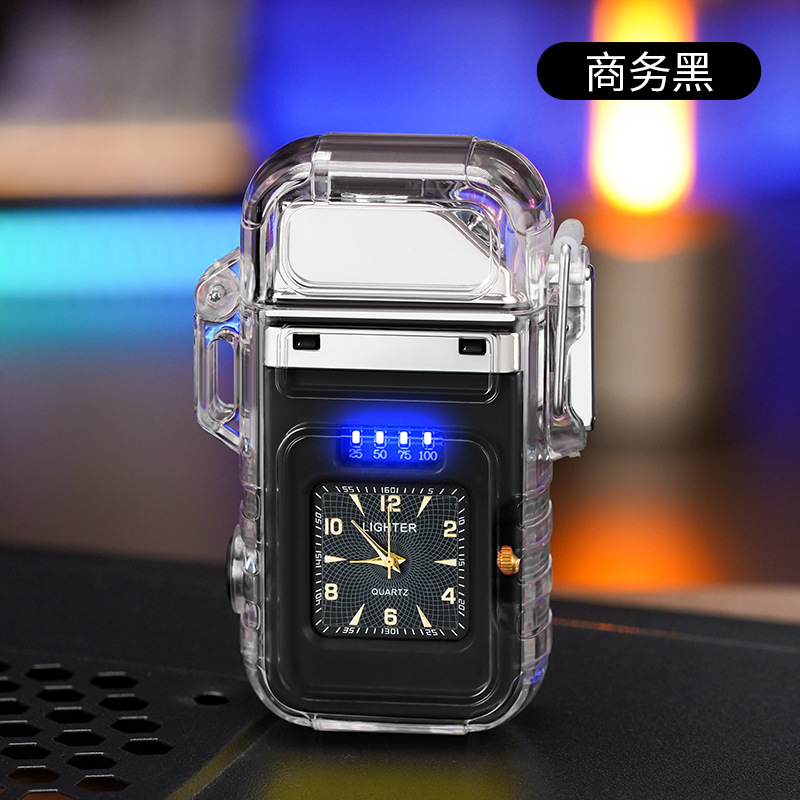 Picture of New waterproof lighter with dial transparent shell double arc charging cigarette lighter with COB strong light lighting wholesale