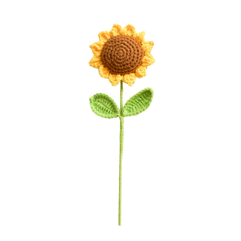 Picture of Hand-Knitted Finished Sunflower Bouquet Wool Homemade Crocheted Flower Artificial Flower Teacher's Day Gift Knitted Bouquet